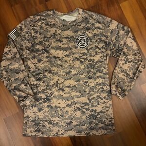 Badger Sport Digital Camo Fire‎ Department Long Sleeve L We Support Our Troops